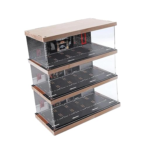 Fenteer 1/64 Scenery Diorama Parkplatz, Desktop-Dekor-Ausstellungsständer, schützende Variable Auto-Garage-Vitrine für Spielzeugautos-Sportwagen-Sammler, 3-stufig von Fenteer