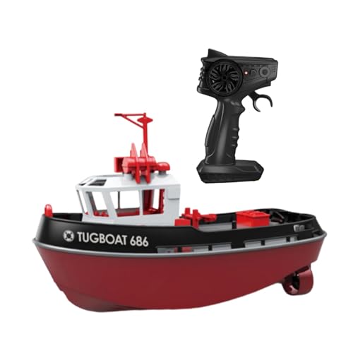 Fenteer 1/72 RC Tugboat und Fernbedienung mit 15 Minuten Laufzeit Spielzeugmodell Spielzeug Fernbedienungs -Kontrollboot RC -Boot für Seen Kids River, Schwarz von Fenteer
