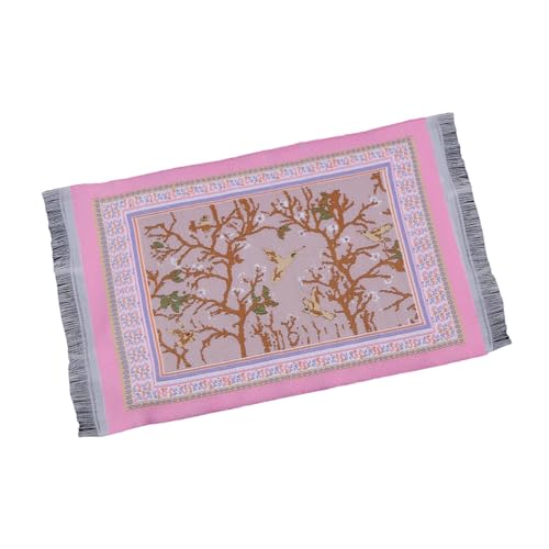 Fenteer 1:6 1:12 Gewebter Teppich, Bodenteppich Mikrolandschaft, Mini-Türkische Matte, Puppenhaus-Bodenbelag für Wohnzimmerornamente, ROSA von Fenteer