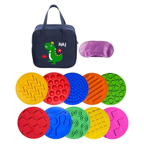 Fenteer 10 Stück -Sensormatten, sensorische Pads, sensorisches Spielzeug, strukturiert, für Jungen und Mädchen, sensorische Kreise, sensorische, Dinosaurier-Tasche von Fenteer