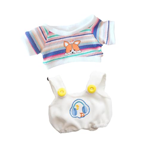 Fenteer 2 Stück Modepuppen mit Hosenträgern und T-Shirt-Outfits, handgefertigte Kleidung für 20,3 cm große Mädchenpuppen von Fenteer