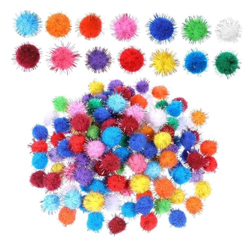 Fenteer 200 Stück Pompons, Pom-Pom-Bälle, flauschig, für Kunst und Handwerk, Bastelmaterial für Weihnachtsdekoration, Party, Schulaktivitäten, Glitzer 1cm von Fenteer
