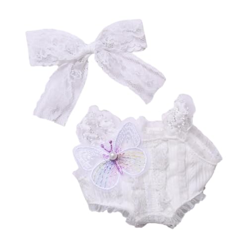 Fenteer 2X 15 cm Puppenkleidung Anhänger Puppe Rompers Set Bogenkopfschmuck Dekor Kleid Kostüme Anzug für kleine Mädchen 4-6 8-10 Geschenke, Weiß von Fenteer