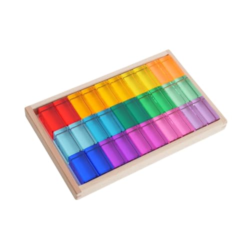 Fenteer 30-teiliges Regenbogen-Baustein-Set, Regenbogen-Acryl-Streifenblöcke, Lernspielzeug, rechteckige Stapelblöcke aus Edelsteinen von Fenteer