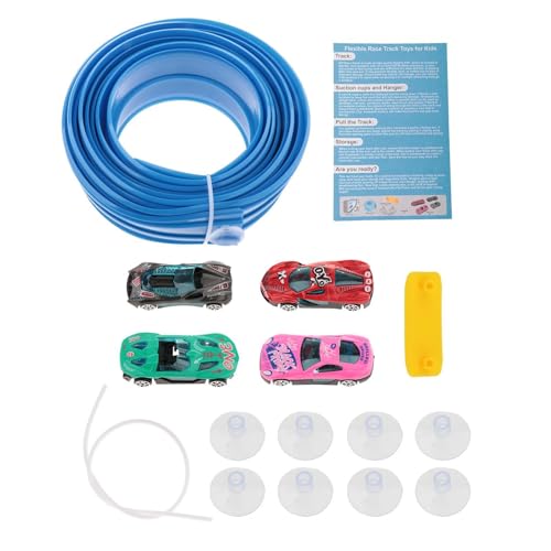 Fenteer 4,5 m Flexibles Autorampen-Schienenset mit 4 Autos aus Legierung, Kinderspielzeug, vielseitig für physikbetriebene Rennen, leicht, mit Saugnäpfen, Blau von Fenteer