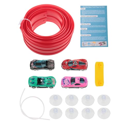 Fenteer 4,5 m Flexibles Autorampen-Schienenset mit 4 Autos aus Legierung, Kinderspielzeug, vielseitig für physikbetriebene Rennen, leicht, mit Saugnäpfen, Rot von Fenteer