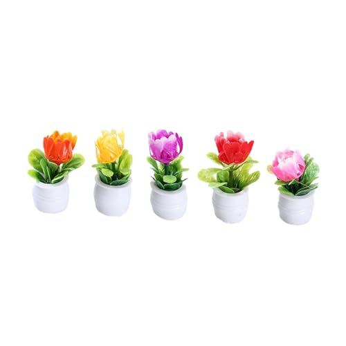 Fenteer 5 x Puppenhauspflanze, Miniatur-Bonsai-Pflanze, 1:12 Miniatur-Blumentopf, Mini-Topfpflanze, Blumenmodell für Jungen, Mädchen, Kinder von Fenteer