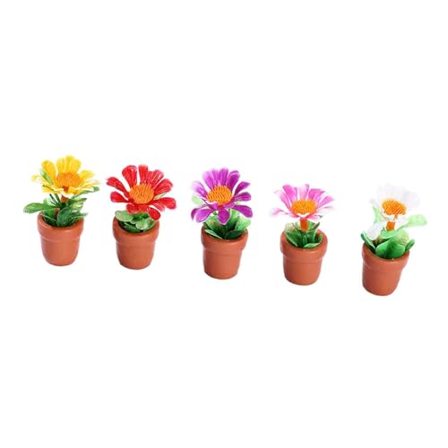 Fenteer 5Pcs 1:12 Topfpflanze Modell Floral Anordnung Dioramen Pretend Spielen DIY Mini Topfpflanze Vase Harz Zubehör Ornamente von Fenteer