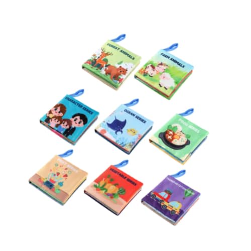 Fenteer 8 Stücke Stoffbuch Spielzeug Säuglingsspielzeug Spracherkennung Knertuchbücher Neugeborenen Sensorisches Spielzeug für 6 bis 12 Monate alte, 11.5x11.5x2cm von Fenteer