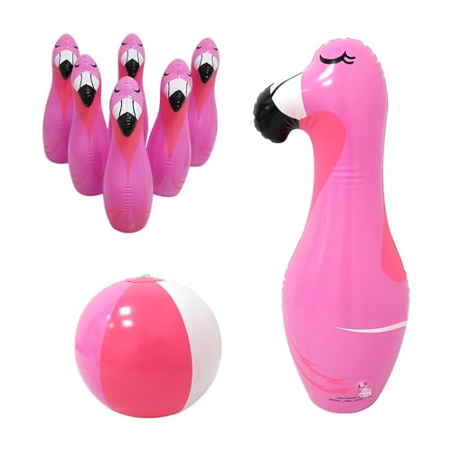 Fenteer Aufblasbares Bowling-Set für, Bowling-Spiele-Set, Partyspiel, tragbar, mit Ball, Indoor-Outdoor-Spiele für Aktivitäten bei, Flamingo von Fenteer