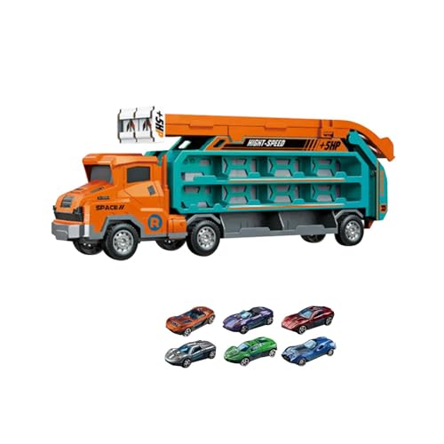Fenteer Autotransporter-LKW-Spielzeug, MEGA-Hauler-LKW, Verformung, Lagerung, Transporter-Spielzeug mit 6 Metall-Rennwagen für Kinder, Jungen und Mädchen, Orange von Fenteer