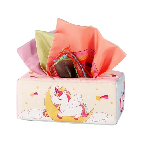 Fenteer Baby-Taschentuchbox mit 10 bunten Schals und 3 Klangtaschentüchern, sensorisches Stofftier für Kleinkinder, Kleinkinder, Jungen und Mädchen von Fenteer