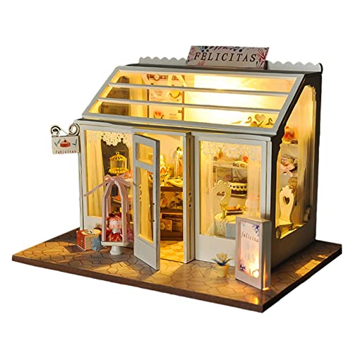 Fenteer DIY Miniatur Puppenhaus LED Licht Holzgartenhaus für Kinder Erwachsene, Kuchenladen von Fenteer