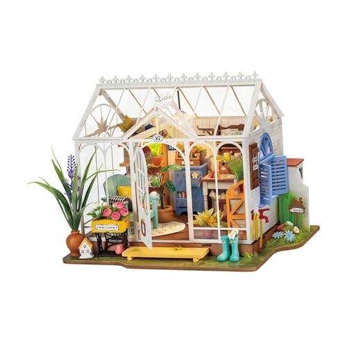 Fenteer DIY-Puppenhäuser, zusammengebaute Miniatur-Puppenhaus-Bausätze, pädagogisches Spielzeug, Blumenzimmer-Modell mit LED-Lichtern für Familienfreunde von Fenteer