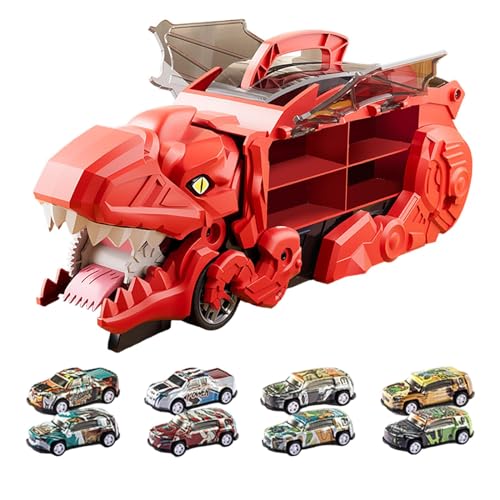 Fenteer Dinosaurier-Transporter-LKW, Dinosaurier-Figur, Spielzeug, lustiges Lernspielzeug, Dinosaurier-Auto, Fahrzeuge, Spielset für Jungen und Mädchen im, rot mit 8 Autos von Fenteer