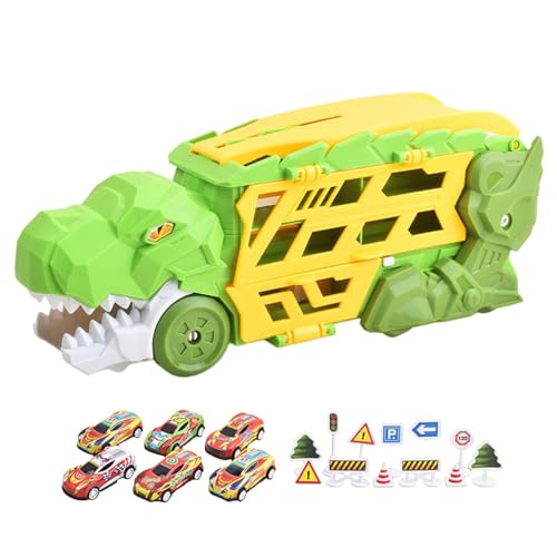 Fenteer Dinosaurier-Transporter-LKW, Kinder-Spielfahrzeug, kreative Dinosaurier-Figur, Spielzeug, verwandelndes Dinosaurier-Auto für Jungen und Mädchen, mit 6 Autos von Fenteer