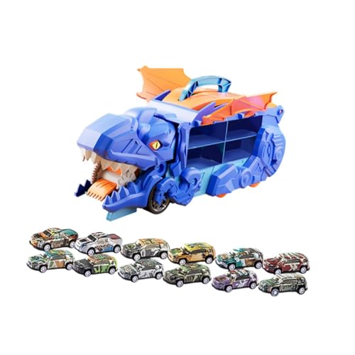 Fenteer Dinosaurier-Verschluckungslastwagen für Kinder, Transportlastwagen, kreativ, mit Gleitschiene, Geschenkspielzeug für Babys, mit 12 Autos von Fenteer