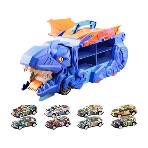 Fenteer Dinosaurier-Verschluckungslastwagen für Kinder, Transportlastwagen, kreativ, mit Gleitschiene, Geschenkspielzeug für Babys, mit 8 Autos von Fenteer