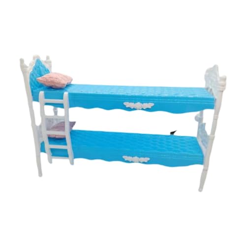 Fenteer Dollhouse Etagenbett tun Tönung Spielzeugsimulation Doppelschichtbett Mini - für Szenendekoration Kinder Geschenke Schlafzimmer Foto Requisiten, Blau von Fenteer
