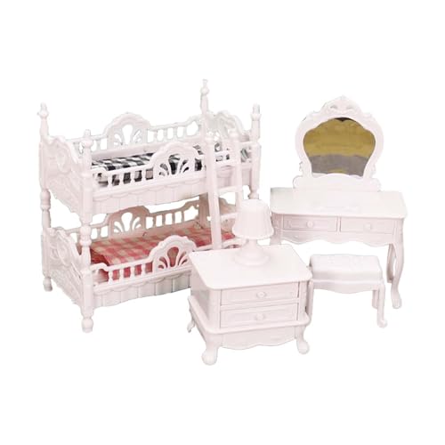 Fenteer Dollhouse Miniaturmöbel Set Etagenbett Stuhl Klassische Hobby Handwerksverkesseltisch Lampe für Jungen Mädchen Geburtstag Geschenke, Weiß von Fenteer