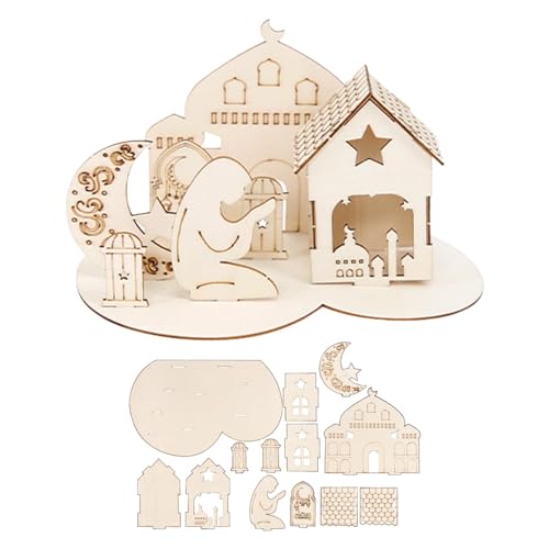 Fenteer Eid Mubarak Holzornament Montage 3D Schloss Puzzle Sammlerstück Kinderspielzeug Ramadan Tischdekoration für Zuhause Zimmer, Stil c von Fenteer