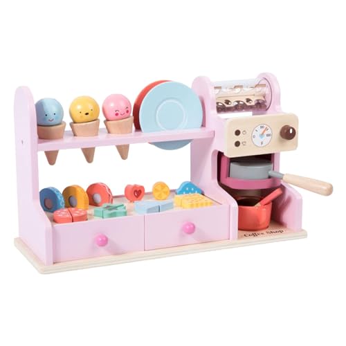 Fenteer Eiscreme-Spielzeug aus Holz, 3-in-1, Kaffee-/Dessert-Maker, Spielset, Lebensmittelladen, Geburtstagsgeschenk, Eiscreme-Bar für 3-, 4-, 5-, 6-jährige, ROSA von Fenteer
