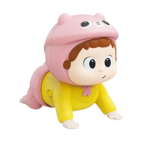 Fenteer Elektrische Babykriechpuppe Babymusik Spielzeug frühe Bildung Entwicklung Babypuppenkriechspielzeug Lernen kriechen für Jungen Mädchen, Rosa Bär von Fenteer