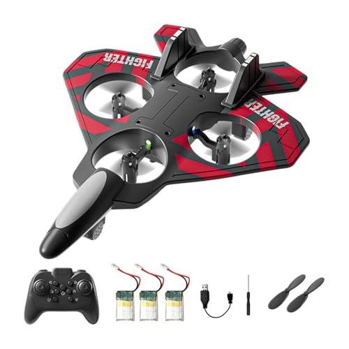 Fenteer Ferngesteuertes Flugzeug, Starrflügelflugzeug mit Lichtern, leicht zu steuernder Quadcopter-Hubschrauber, tragbarer 360°-Flip-RC-Flugzeug-Jet, Rot mit 3 Batterien von Fenteer