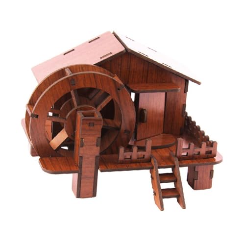 Fenteer Gebäude 3D Holzpuzzle Haus Holzhüttengebäude DIY Handwerk Holzhausbau Dekoration für Jugendliche Erwachsene, Wassermühle von Fenteer