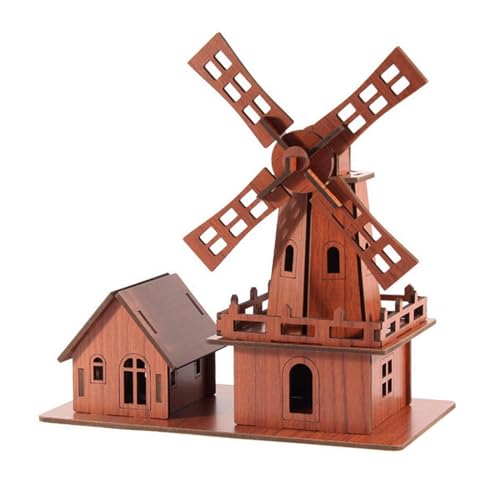 Fenteer Gebäude 3D Holzpuzzle Haus Holzhüttengebäude DIY Handwerk Holzhausbau Dekoration für Jugendliche Erwachsene, Windmühle von Fenteer