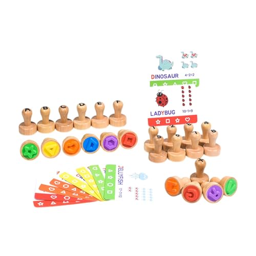 Fenteer Holz Alphabet Zahlenstempel, Lernspielzeuggeschenke, Mathematik-Lernstempel, Zahlen 0-9 für Kleinkinder Jungen Mädchen von Fenteer