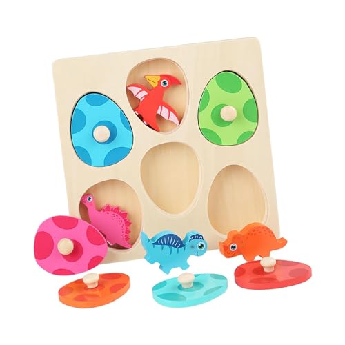 Fenteer Holz-Steckpuzzles, zweilagig, passendes Dinosaurier-Ei-Holzpuzzle, Puzzles für Jungen und Mädchen von Fenteer