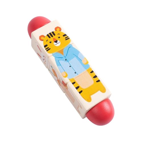 Fenteer Holzdrehspielzeug, Bauspielzeug, Hand-Augen-Koordination, Vorschulspielzeug, Puzzlespielzeug, rotierender Puzzleblock für, Kleinkinder ab 1, Tiere von Fenteer