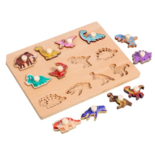 Fenteer Holzformen-Puzzle, Feinmotorik, Aktivität, Glatte Oberfläche, pädagogisches Montessori-Spielzeug, Hand-Auge-Koordination für Kleinkinder, Dinosaurier von Fenteer