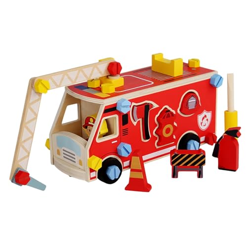 Fenteer Holzmutter und Bolzen Spielzeuggebäude BAU Set tun Spiel Spielzeugauto Modellgebäude Werkzeugkits für Kindergeburtstag Geschenk, Feuerwehrauto von Fenteer