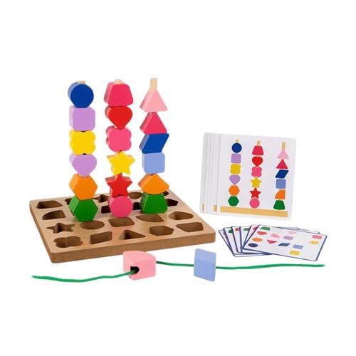 Fenteer Holzstapel-Sequenzierungsspielzeug-Set, Schnürperlen, Spielzeug mit passenden Formen und Farben, Perlenspielzeug für Kleinkinder, Kinder, von Fenteer