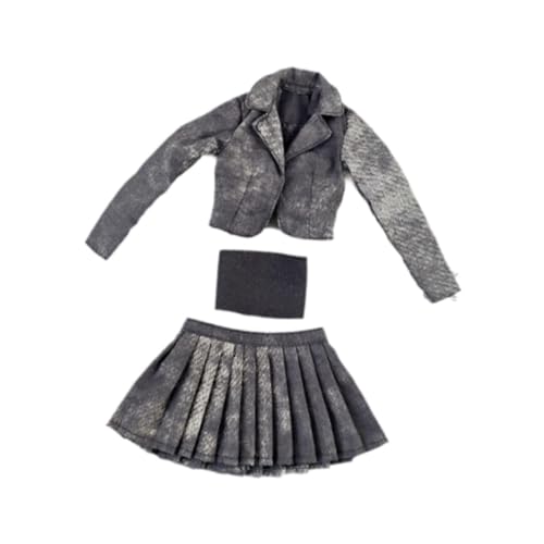 Fenteer Kurzjacke mit 1/6 -Skala, plissierter Rock und Röhrenoberteil für weibliche Figuren Casual Trendy Mini Kleidung Miniatur kurzer Anzug Set, Schwarzgrau von Fenteer