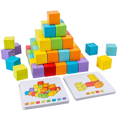 Fenteer Mehrfarbige Holzklötze Sensorisches Spielzeug Lernspielzeug Kinder Konstruktionsspielzeug Regenbogenklötze Set für Kinder Kleinkinder von Fenteer