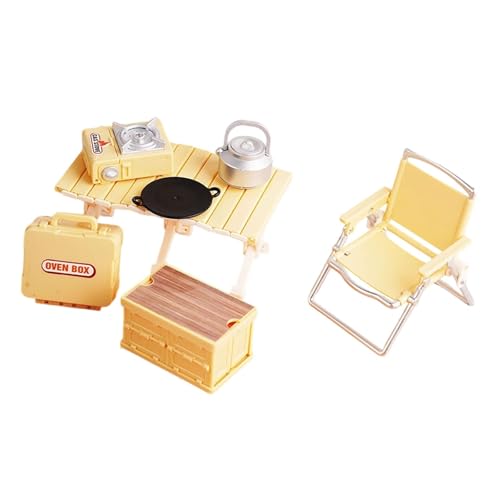 Fenteer Mini-Picknick-Camping-Set, Rollenspiel, Outdoor-Spielzeug, Puppenhaus-Dekoration für Outdoor-Szenen, Geschenke für Mädchen und Jungen ab 3 Jahren, Gelb von Fenteer