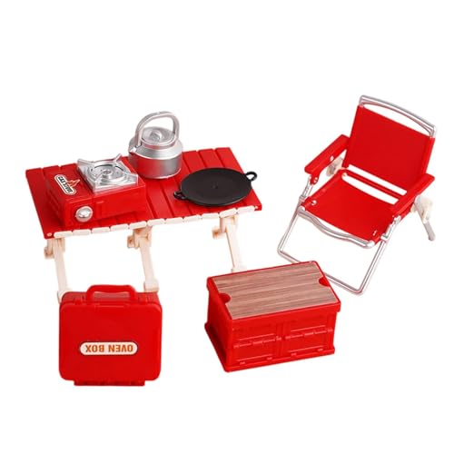 Fenteer Mini-Picknick-Camping-Set, Rollenspiel, Outdoor-Spielzeug, Puppenhaus-Dekoration für Outdoor-Szenen, Geschenke für Mädchen und Jungen ab 3 Jahren, Rot von Fenteer
