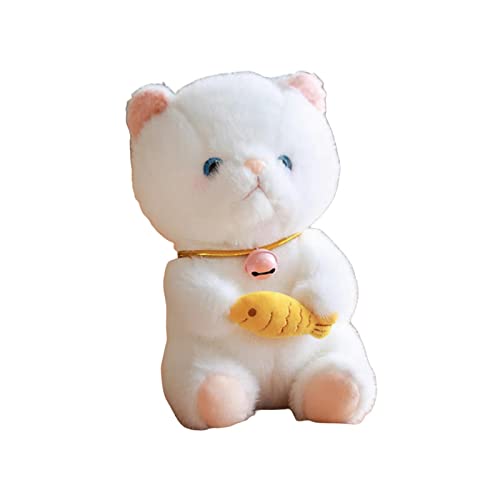 Fenteer Plüschtier Kitty Katze Kuscheltiere Raumdekoration Dekorative Tierpuppe Cartoon Dekokissen für Schlafzimmer Arbeitszimmer Wohnzimmer Kinder Kinder, Weiß von Fenteer