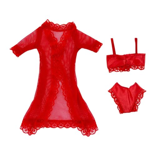 Fenteer Puppen-Pyjama, Puppen-Bikini-Kleidung für 11,5''-Puppen, handgemachte Unterwäsche, Mode, Sommer-Accessoires, Badeanzug, Schlafanzug, Rot von Fenteer