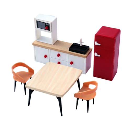 Fenteer Puppenhaus-Möbelset, Puppenhaus-Dekoration, Esstisch, Lebensszenen-Requisiten, Miniatur-Möbelspielzeug, Rollenspiel-Spielzeug für, Rot von Fenteer