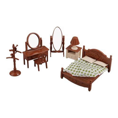 Fenteer Puppenhaus-Schlafzimmermöbel-Set, Kinder-Spielzeug, Landschaft, Miniatur-Stuhl, Schminktisch, DIY-Möbelmodell für Kinder von Fenteer