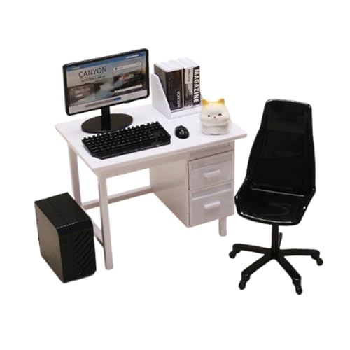 Fenteer Puppenhaus-Zubehör, Puppenhaus-Dekoration, modernes Mini-, Geburtstagsgeschenk, Desktop-Computer, Urlaub, Puppenmöbel, Weißer Schreibtisch von Fenteer