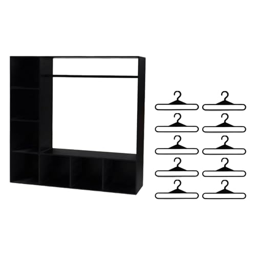 Fenteer Puppenkleiderschrank, Puppenzubehör-Displaybox, kreativ mit 10 Kleiderbügeln, Figuren-Kleideraufbewahrungsschrank für den Valentinstag, Schwarz von Fenteer