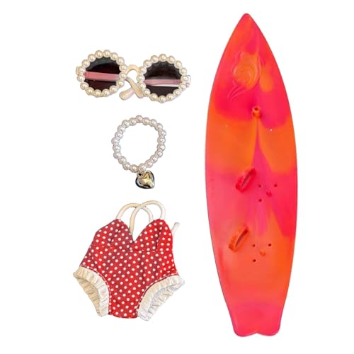 Fenteer Puppenkleidung Perlenrahmen Sonnenbrille für 17 cm große Puppen Anhänger Puppenkleidung Mini Polka Dot Badeanzug Mini Surfbrett, Rot Fenteer Puppenkleidung Perlenrahmen Sonnenbrille für 17 cm große Puppen Anhänger Puppenkleidung Mini Polka Dot Badeanzug Mini Surfbrett, Rot von Fenteer