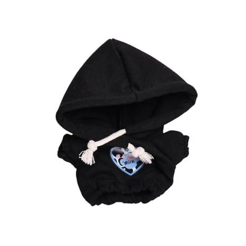 Fenteer Puppenkleidung für 15 cm große Plüschpuppen, Kuscheltier-Zubehör, Kapuzenpullover für Puppen, weiche Puppenkleidung mit Herzmuster, Cartoon, Schwarz Fenteer Puppenkleidung für 15 cm große Plüschpuppen, Kuscheltier-Zubehör, Kapuzenpullover für Puppen, weiche Puppenkleidung mit Herzmuster, Cartoon, Schwarz von Fenteer