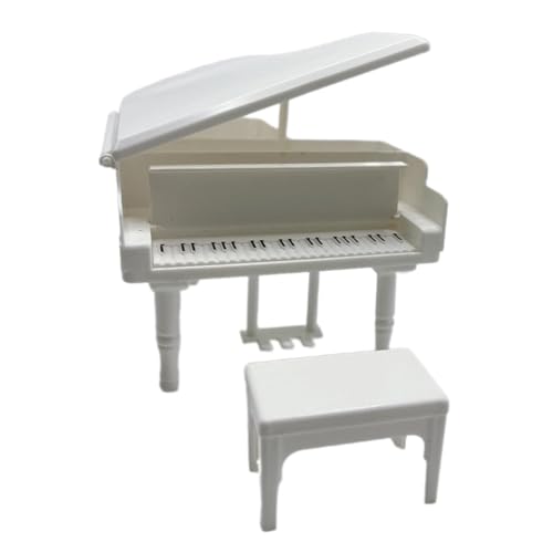 Fenteer Simulation winziges Klaviermöbel-Spielzeug, Ornamente mit Hocker, Musikinstrumentenmodell für Dekorationszubehör im Maßstab 1:6 1:12, Weiß von Fenteer