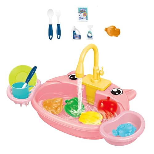 Fenteer Spielzeug für die Küchenspüle, Spielküchenspielzeugzubehör mit fließendem Wasser, Hand-Auge-Koordination für, Schweinchen rosa von Fenteer